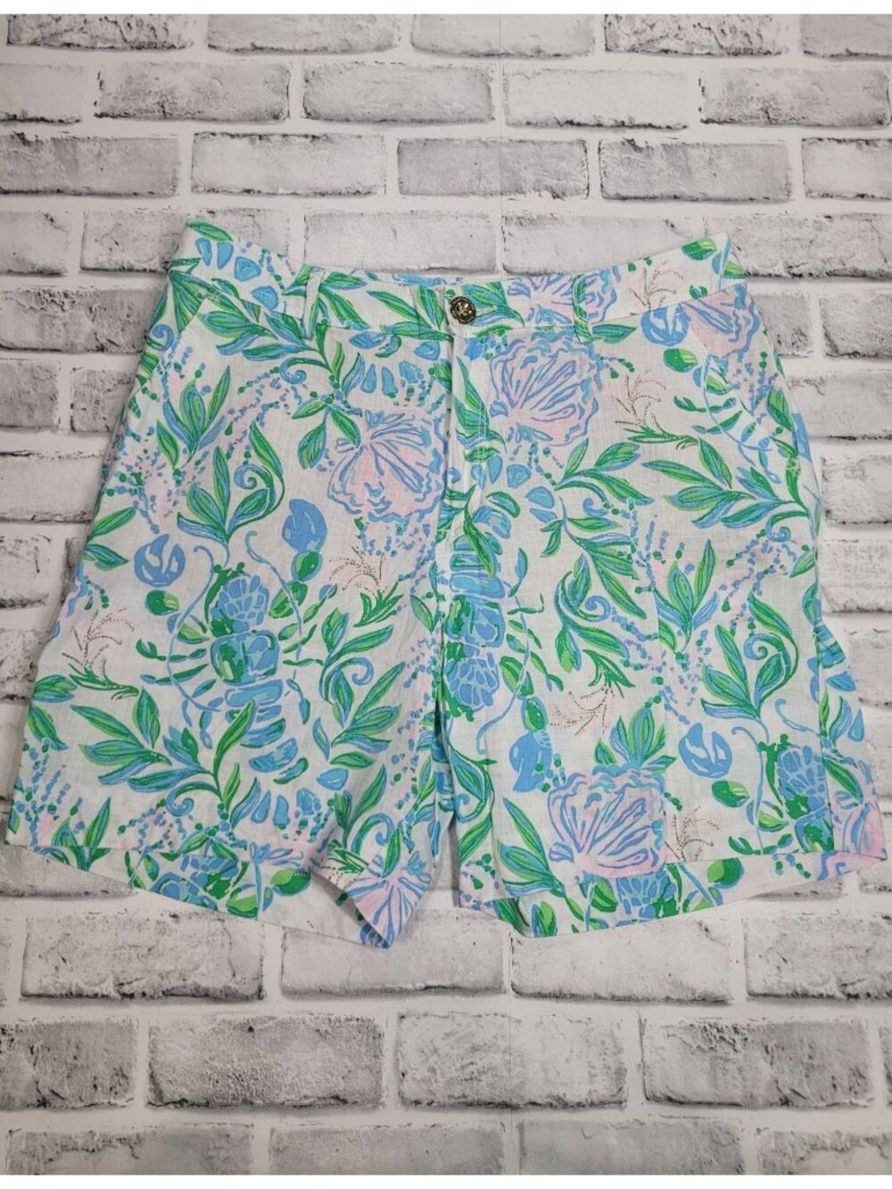 Pristine Lilly Pulitzer Aldora Linen Shorts Just A Pinch Lobsters 7" Size 8